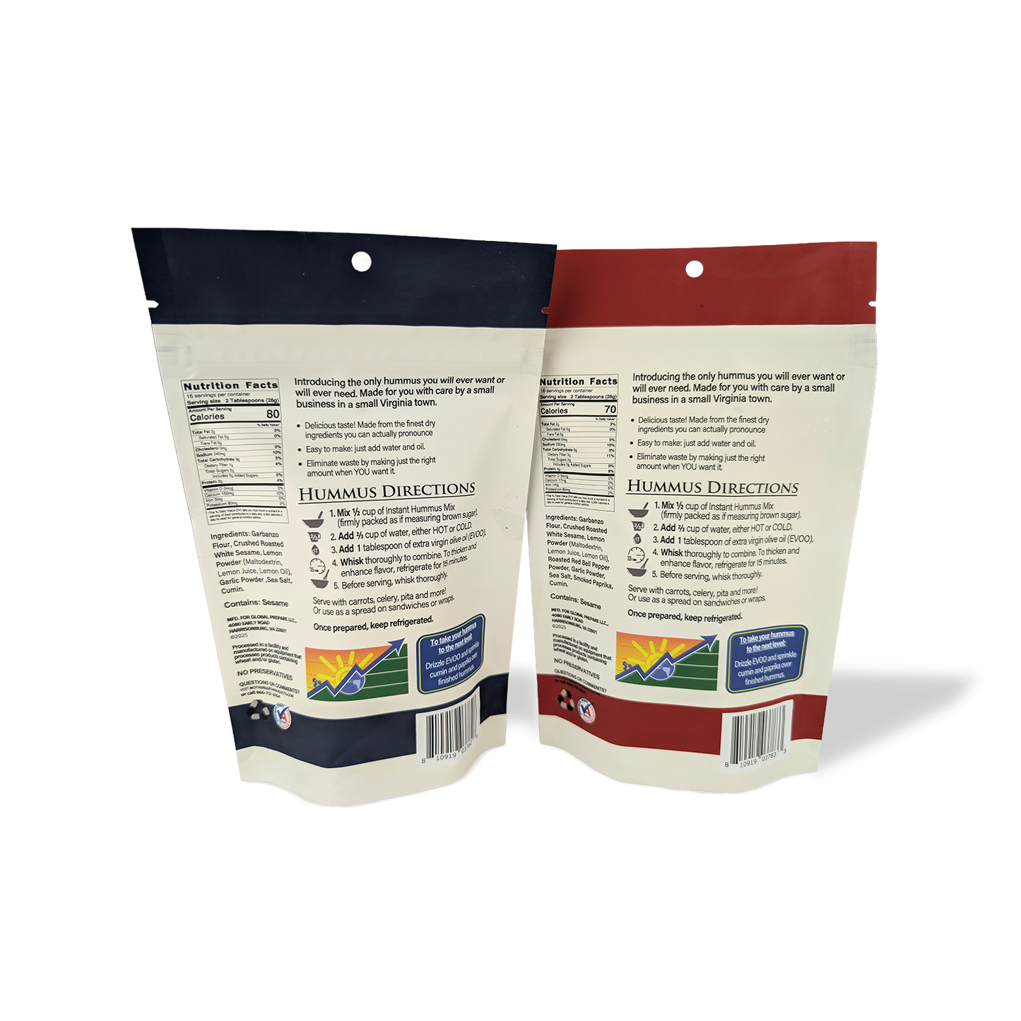 5 oz Hummus Combo - Classic Original + Roasted Red Pepper