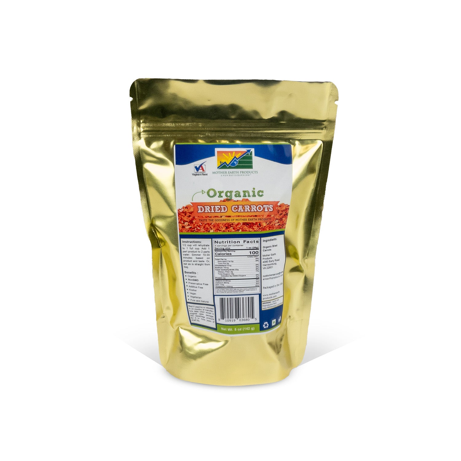 Organic Dried Carrots 2 Cup Mylar