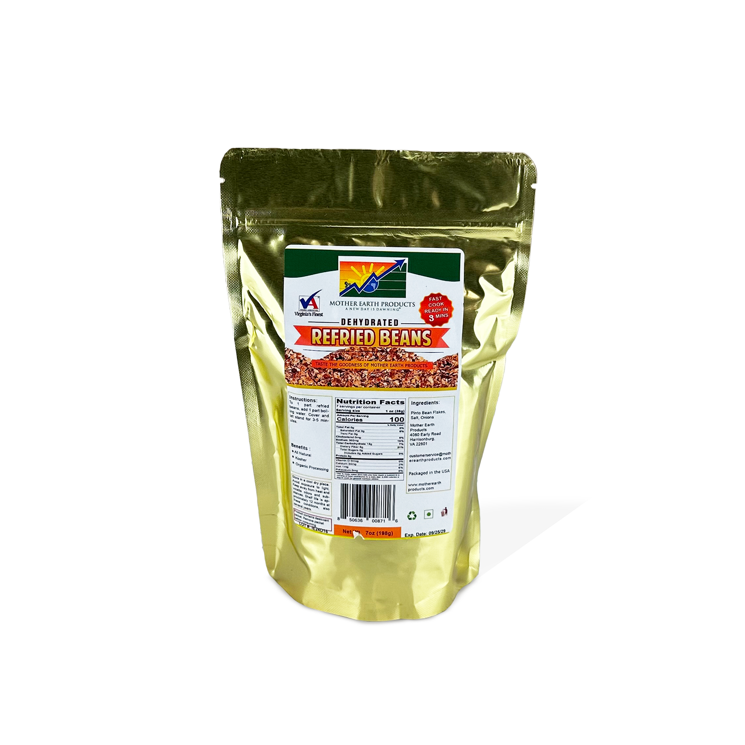 Dehydrated Refried Beans 2 Cup Mylar