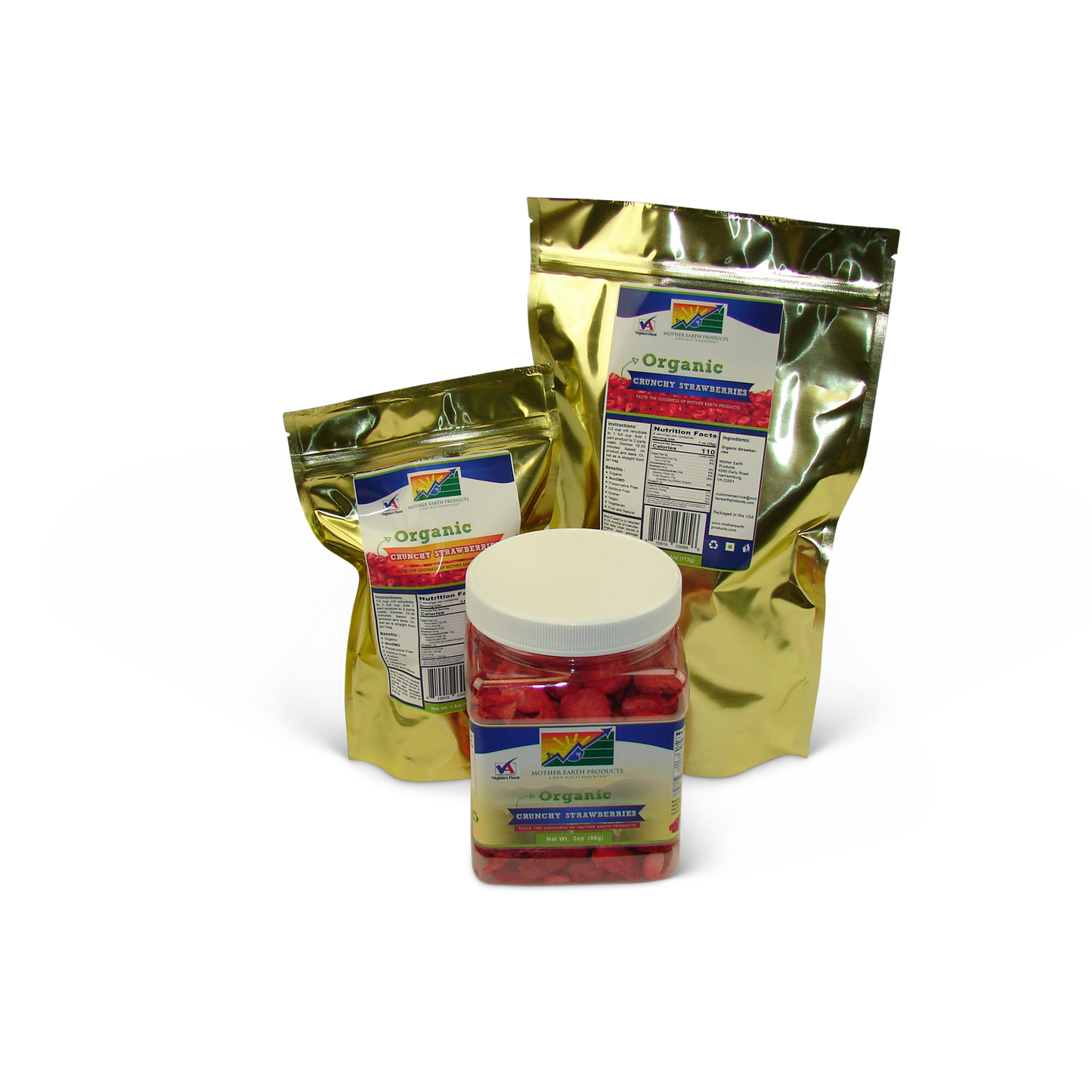 Organic Crunchy Strawberries Mylar and Jar