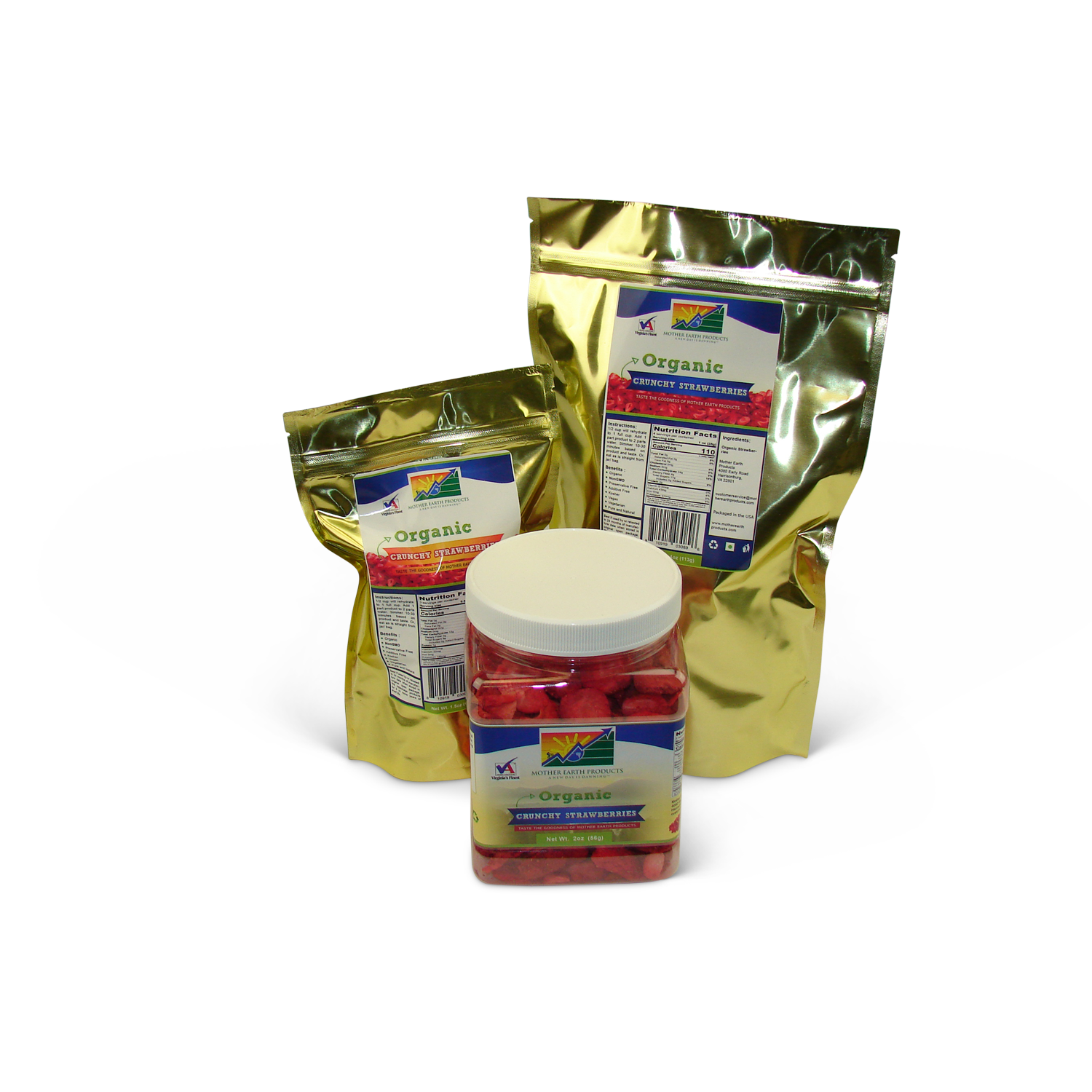 Organic Crunchy Strawberries Mylar and Jar