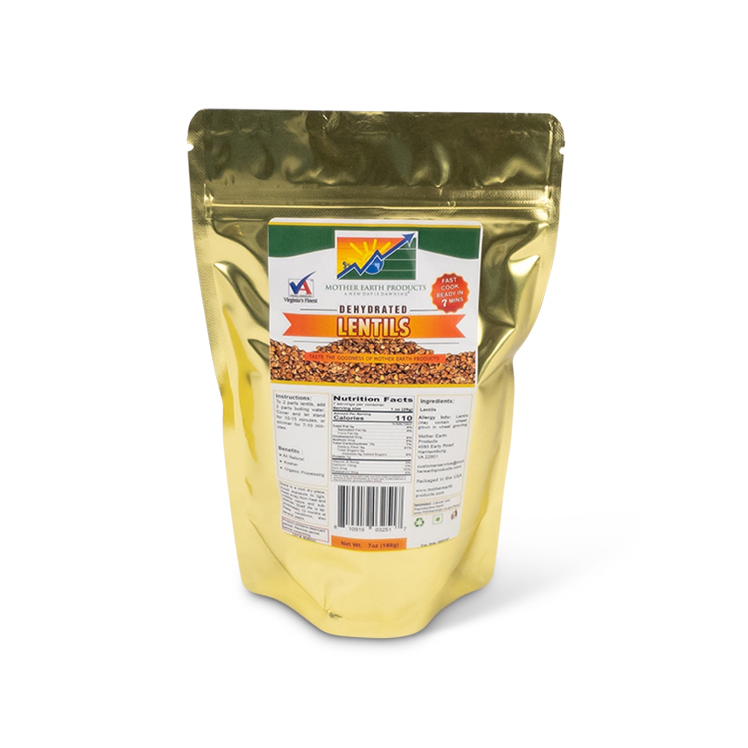 Dehydrated Lentils 2 Cup Mylar