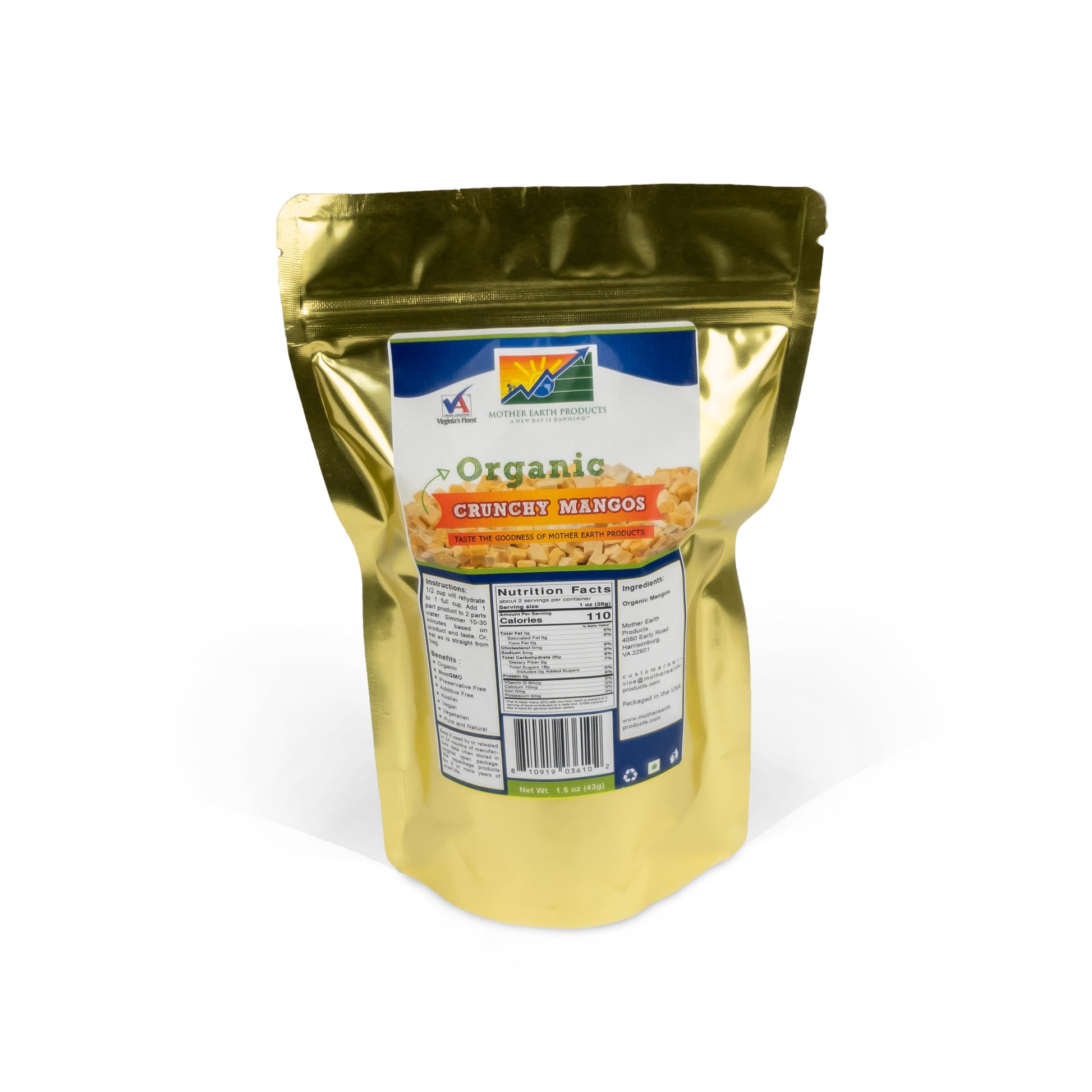 Organic Freeze Dried Mango 2 Cup Mylar
