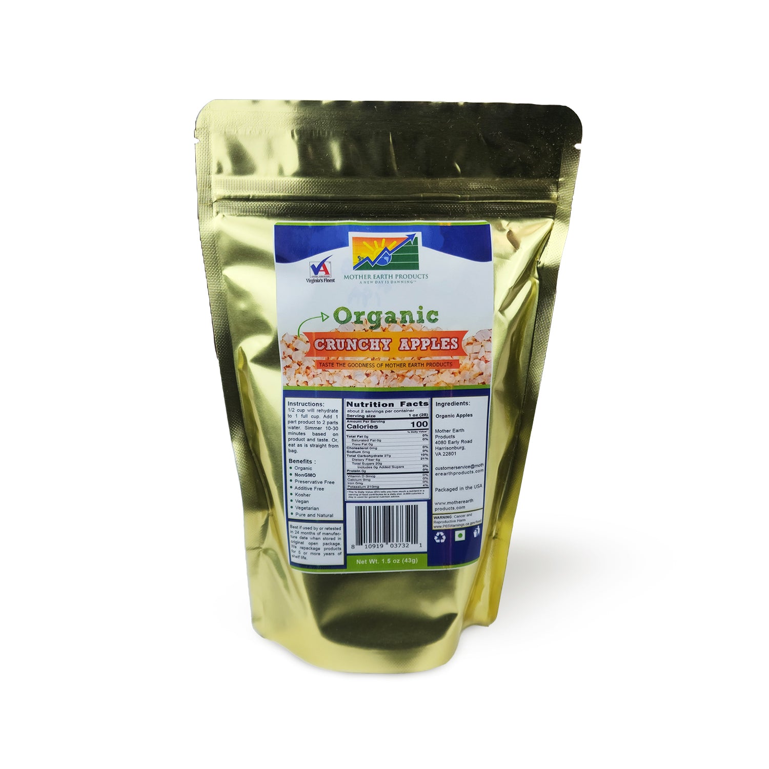 Organic Crunchy Apples 2 Cup Mylar