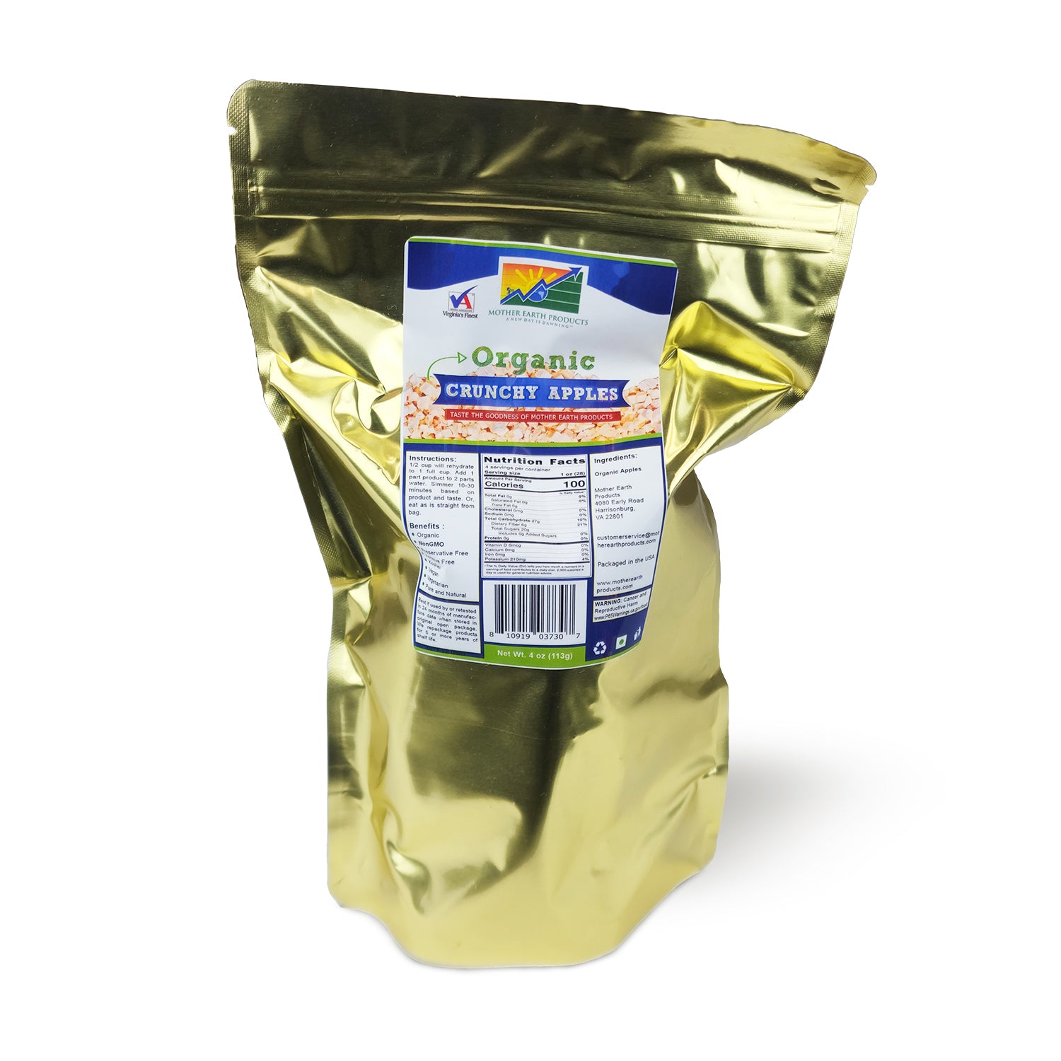 Organic Crunchy Apples Quart Mylar