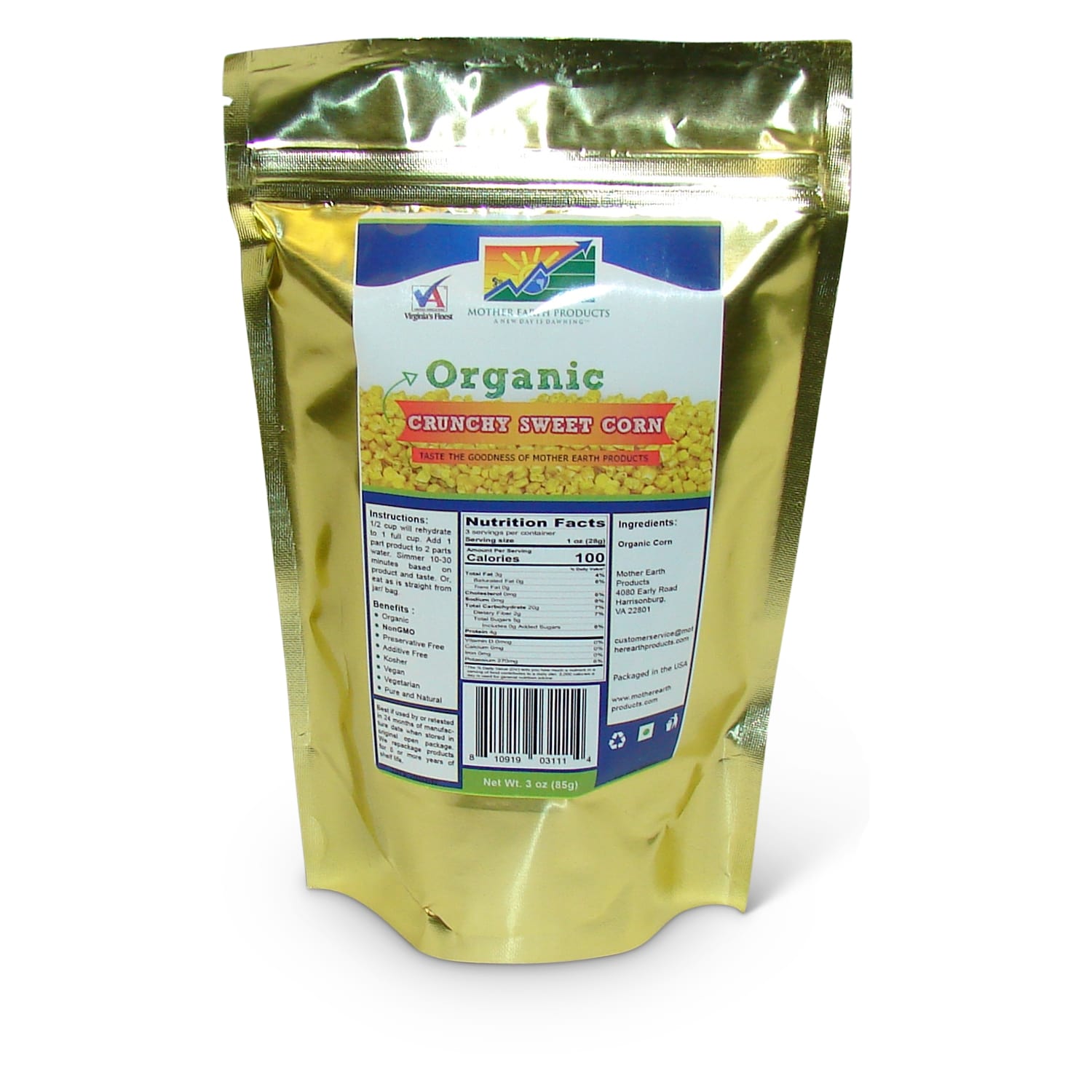 Organic Crunchy Sweet Corn 2 Cup Mylar
