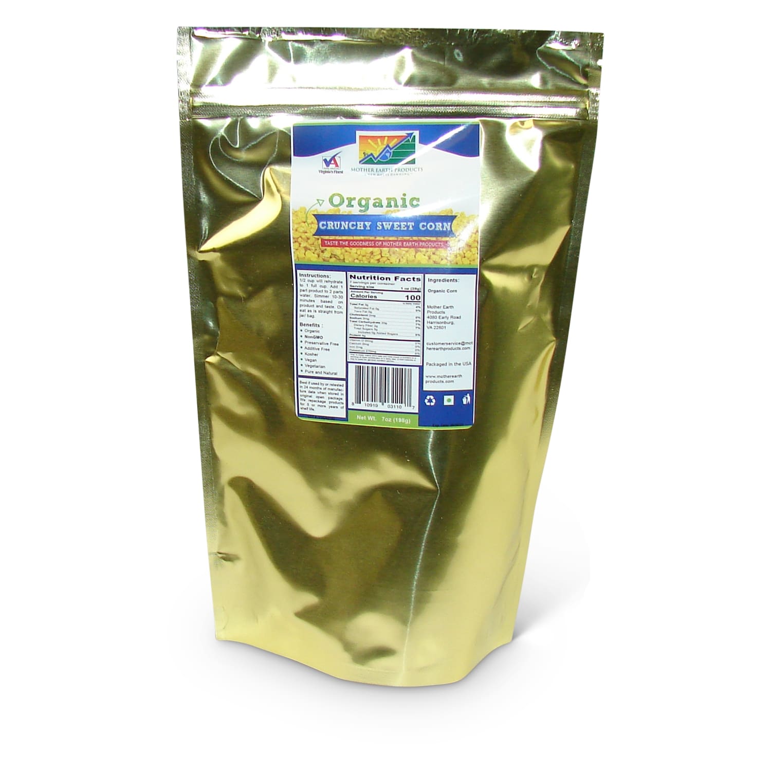 Organic Crunchy Sweet Corn Quart Mylar