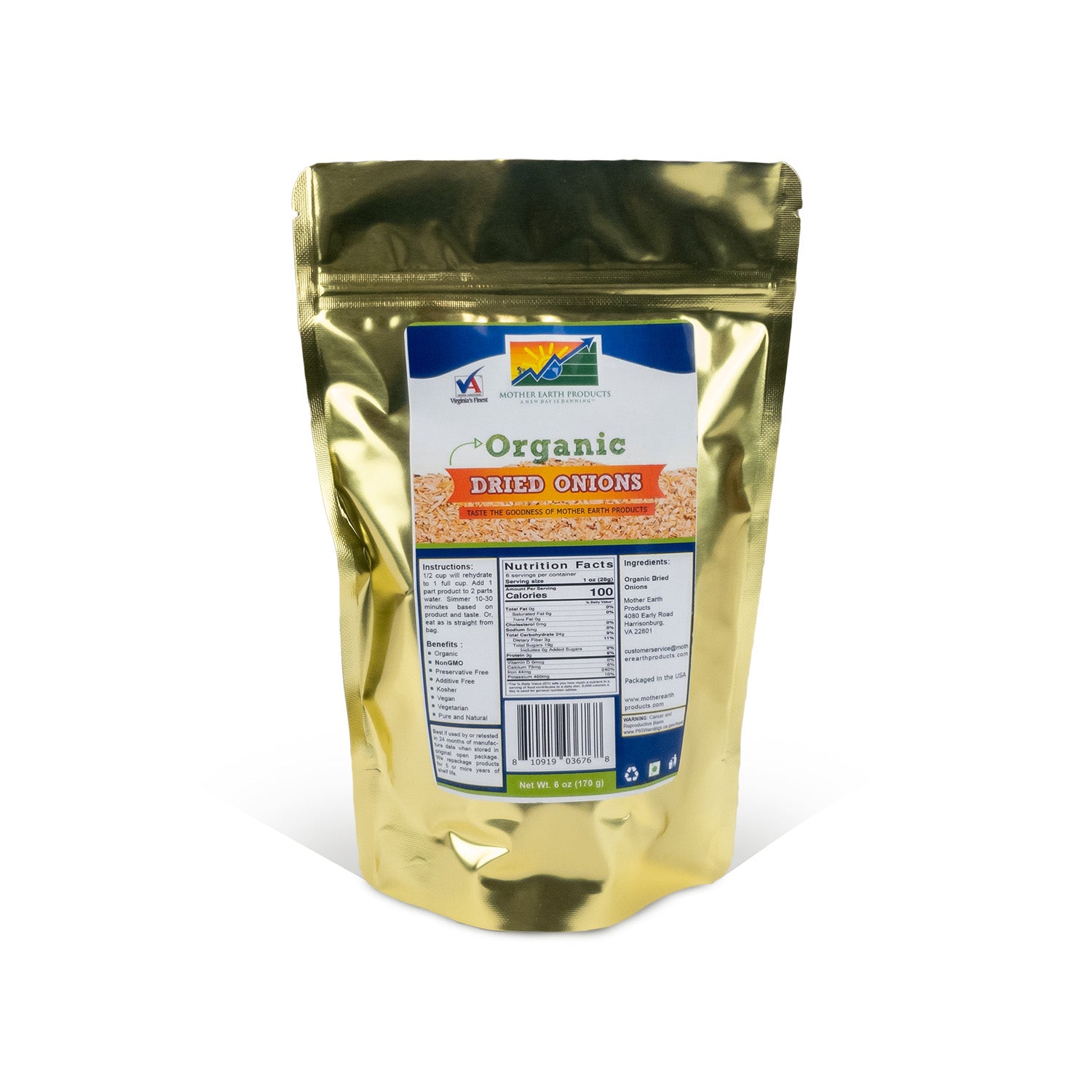 Organic Dried Onions 2 Cup Mylar