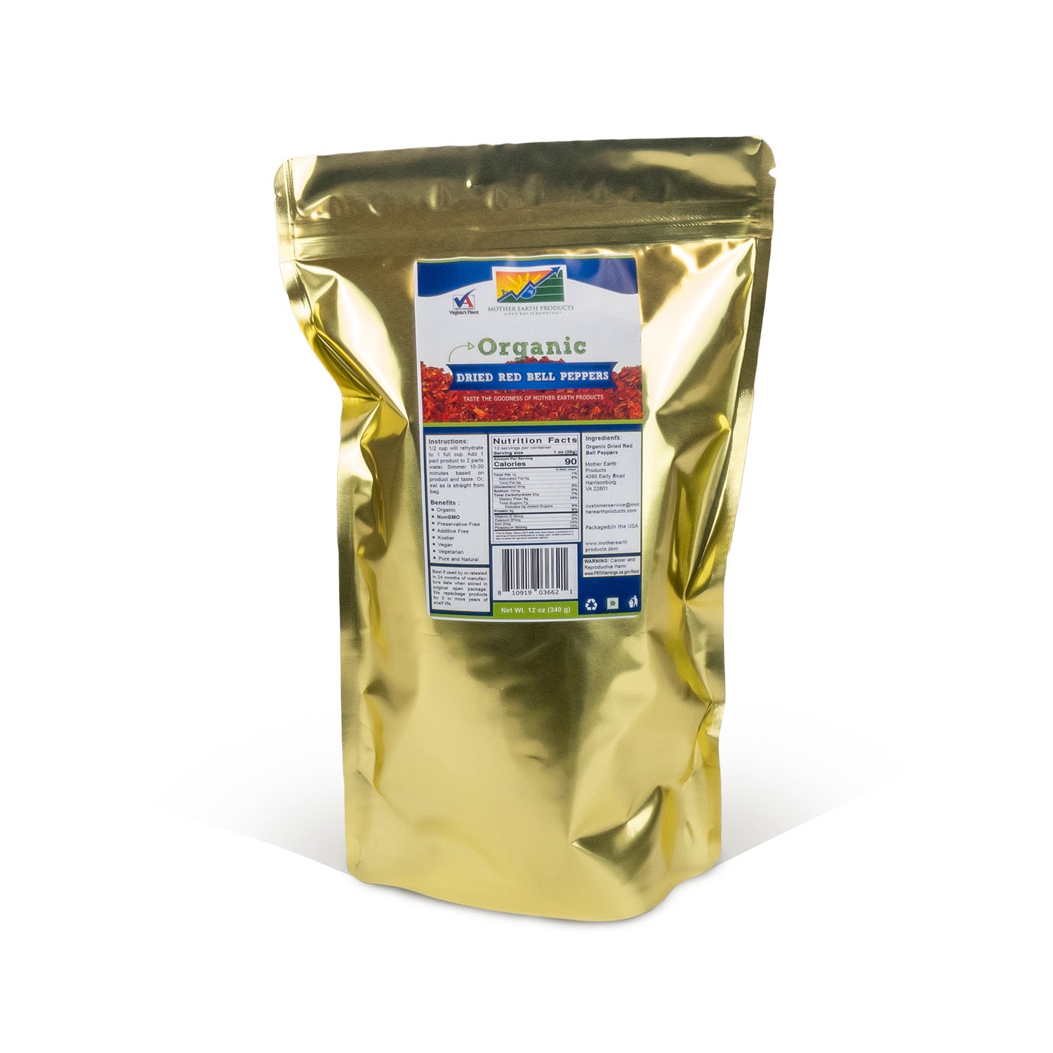 Organic Dried Red Bell Peppers Quart Mylar