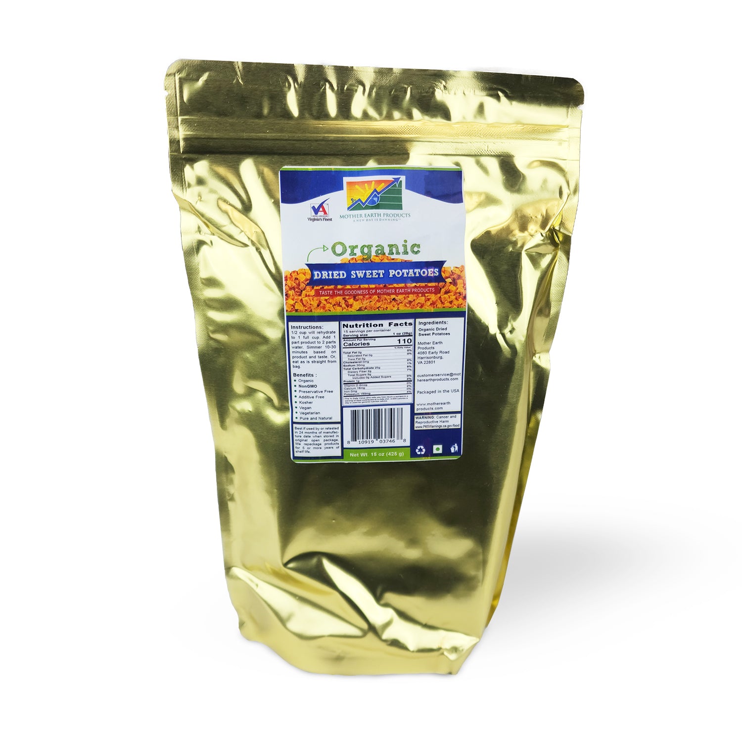 Organic Dried Sweet Potatoes Quart Mylar