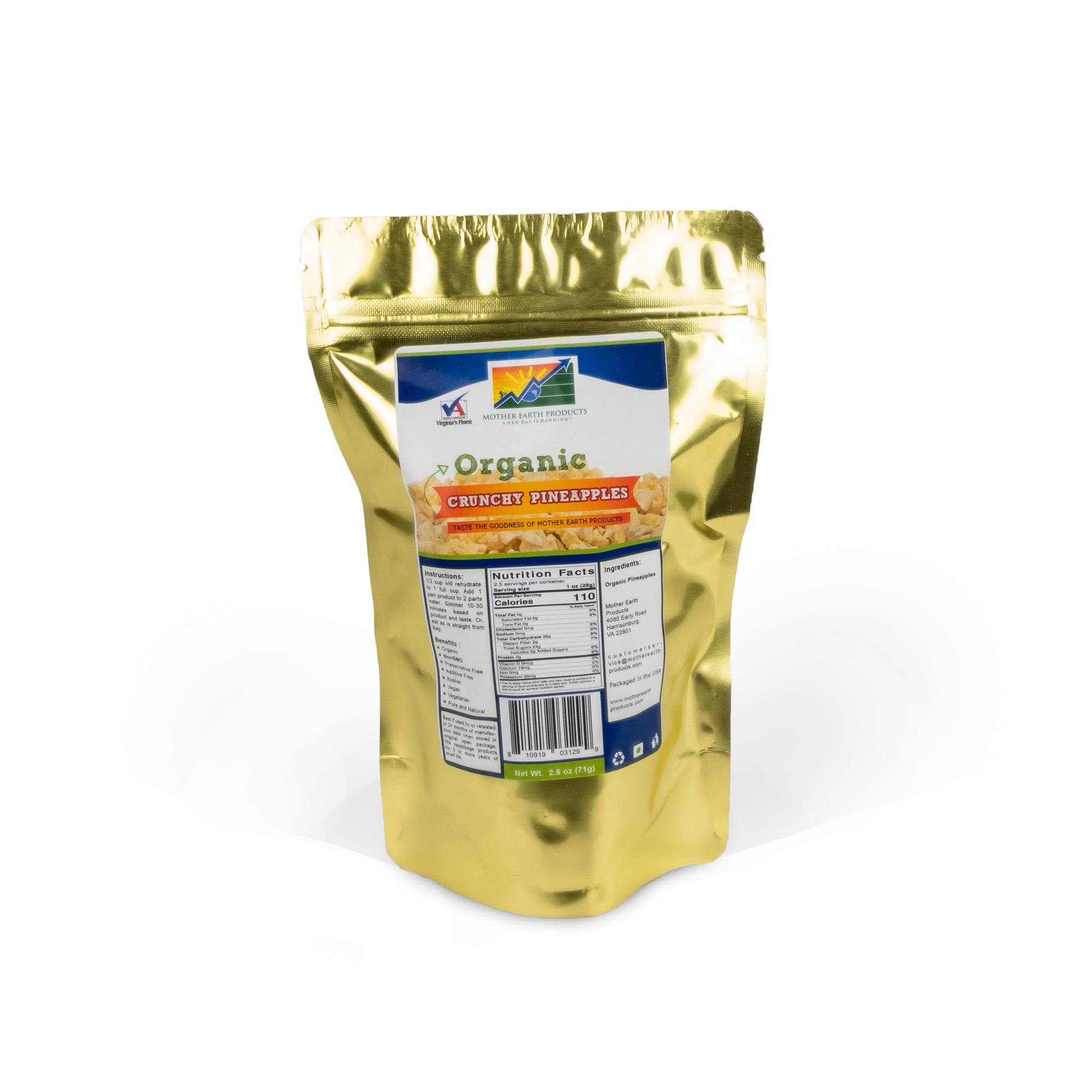 Organic Freeze Dried Pineapple 2 Cup Mylar